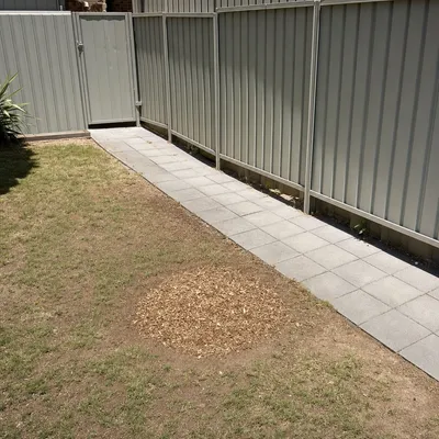 After: Old stump grind through a narrow Long Jetty side gate, Central Coast